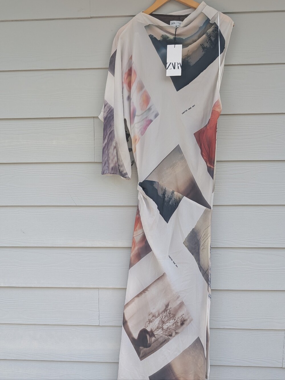 Zara Dress NWT Size S Cream Printed Asymmetrical Maxi Trendy Unique Lined - Picture 7 of 11